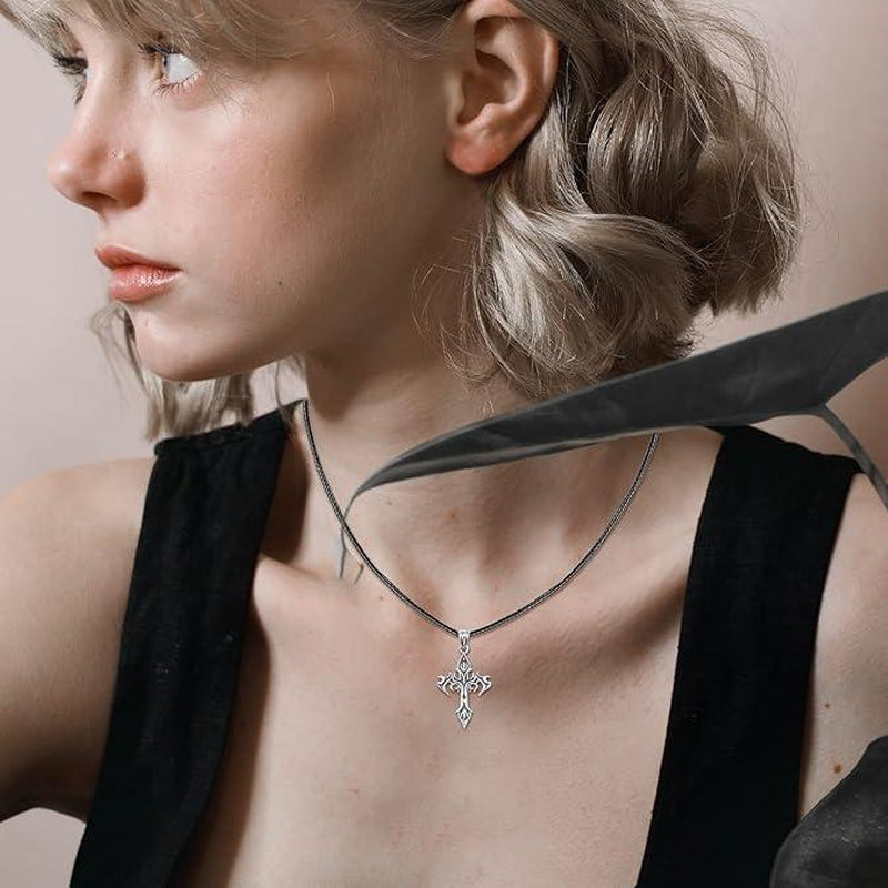 Cross Necklace 925 Sterling Silver Flame Cross Necklace Flame Fire Necklace Chain Jewelry Birthday Gift for Men Male Women