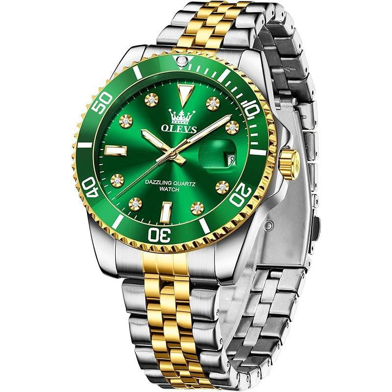 Brand OLEVS Men'S Stainless Steel Watches, Big Face Easy Read Analog Quartz Men Dress Watch with Calendar Date, Fashion Casual Waterproof Luminous Wrist Watches for Men