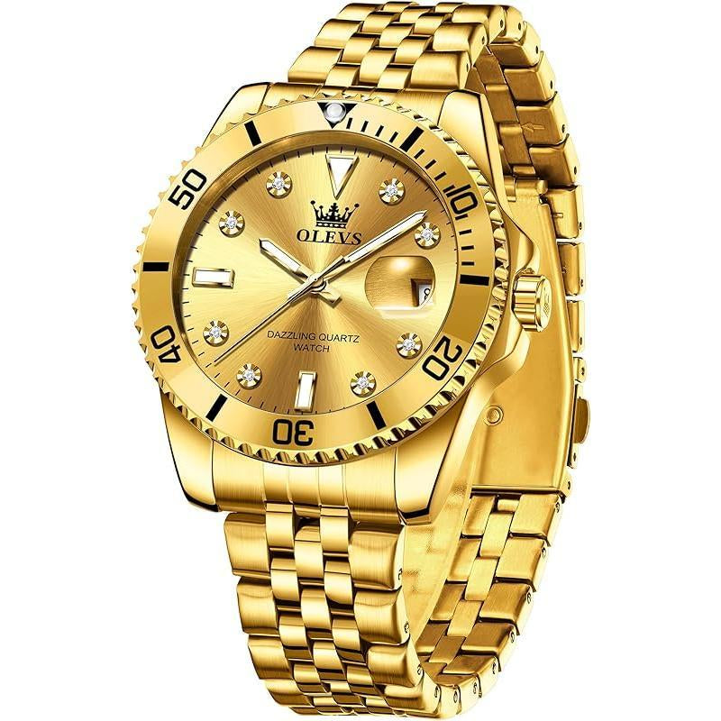 Brand OLEVS Men'S Stainless Steel Watches, Big Face Easy Read Analog Quartz Men Dress Watch with Calendar Date, Fashion Casual Waterproof Luminous Wrist Watches for Men