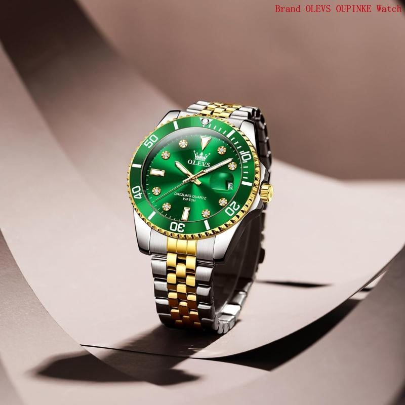 Brand OLEVS Men'S Stainless Steel Watches, Big Face Easy Read Analog Quartz Men Dress Watch with Calendar Date, Fashion Casual Waterproof Luminous Wrist Watches for Men