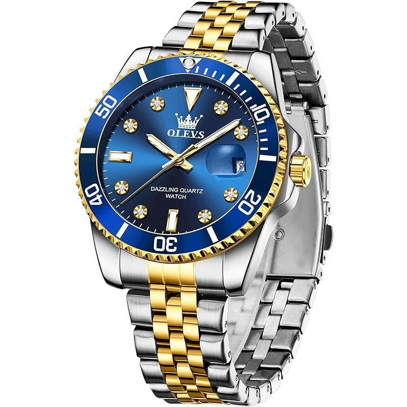 Brand OLEVS Men'S Stainless Steel Watches, Big Face Easy Read Analog Quartz Men Dress Watch with Calendar Date, Fashion Casual Waterproof Luminous Wrist Watches for Men