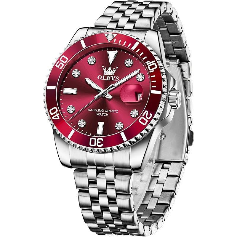 Brand OLEVS Men'S Stainless Steel Watches, Big Face Easy Read Analog Quartz Men Dress Watch with Calendar Date, Fashion Casual Waterproof Luminous Wrist Watches for Men
