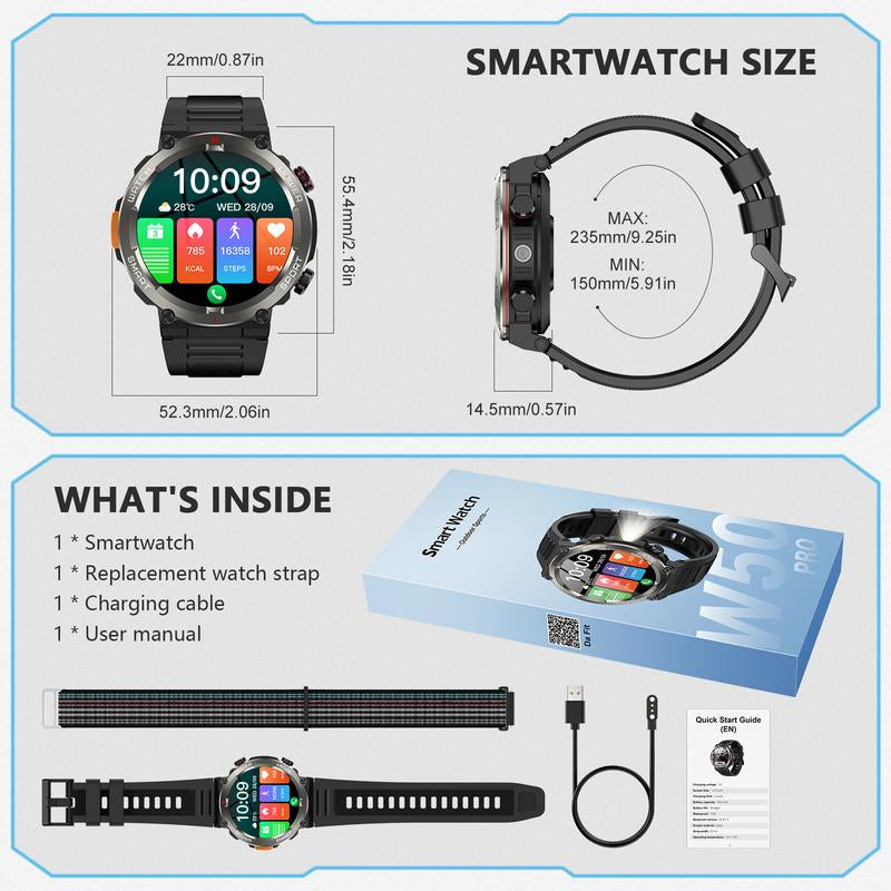 2025 Fashion Touch Screen Smart Watch, 100-Day Battery, LED Flashlight, Compass, IP68 Waterproof, Call Function, 100+ Sports Modes DIY Watch Dials Messages Reminder, Fitness Smart Watches for Iphone/Andriod