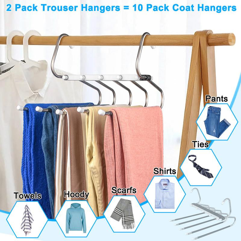 2 Pack Pants Hangers Space Saving Clothes Hanging 5 Layers, Non Slip Clothes Hangers for Closet Organizers and Storage Home Organization