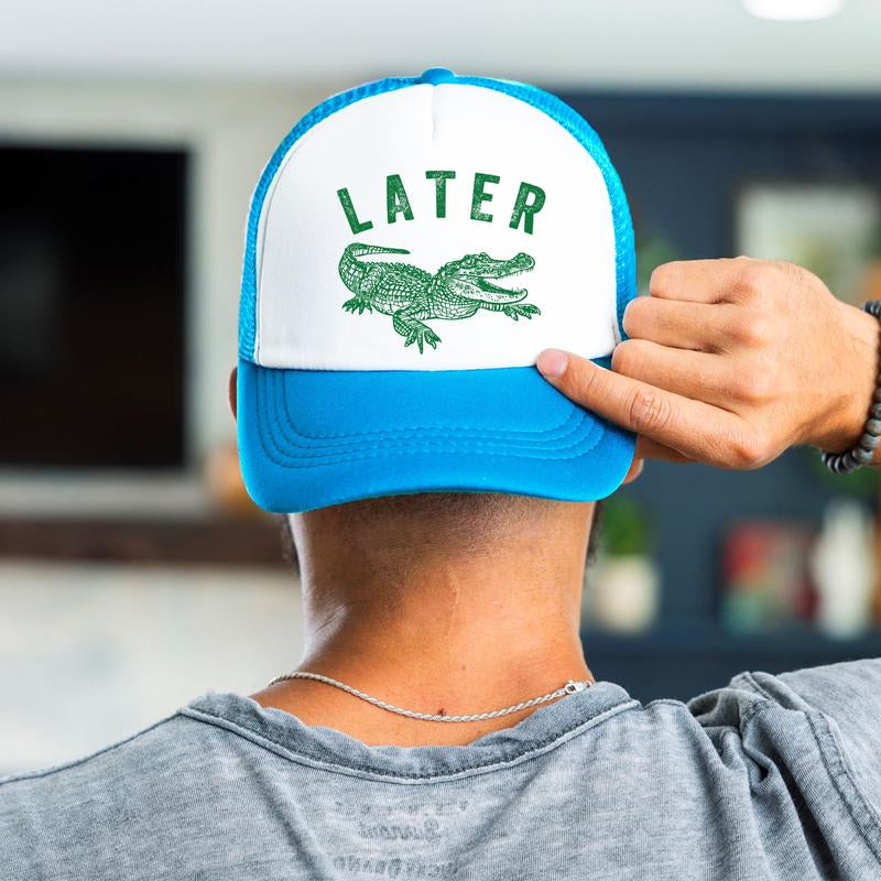 Later Gator Trucker Hat for Men & Women - Funny Quote Snapback - Retro Style Adjustable Cap - Dad Joke Mesh Hat - Alligator Graphic Hat
