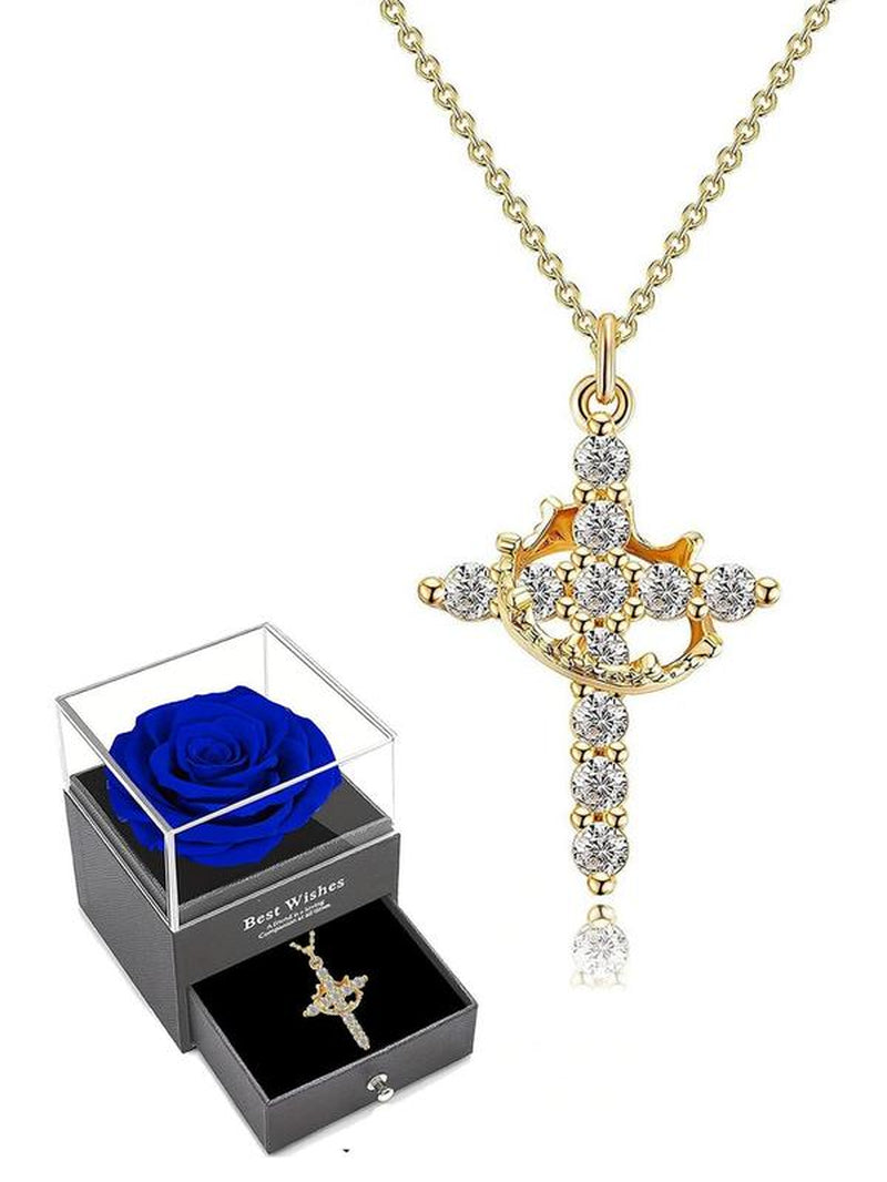 Rhinestone Crown & Cross Pendant Necklace for Women, Cross Necklace for Men Jewelry for Party, Daily Clothing Decor, Trendy All-Match & Exquisite Jewelry for Birthday Gift, Fall Outfits, Fall Freshness, Statement Necklace, Best Mother'S Day Gifts