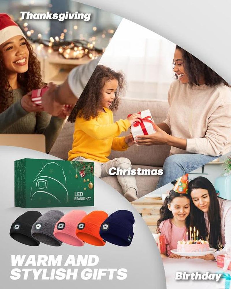 Bluetooth Beanie with LED Headlight and Removable Speaker, USB Rechargeable Warm Hat LED Hat for Music and Calling, Sport,Outdoor,Unisex Birthday Gift
