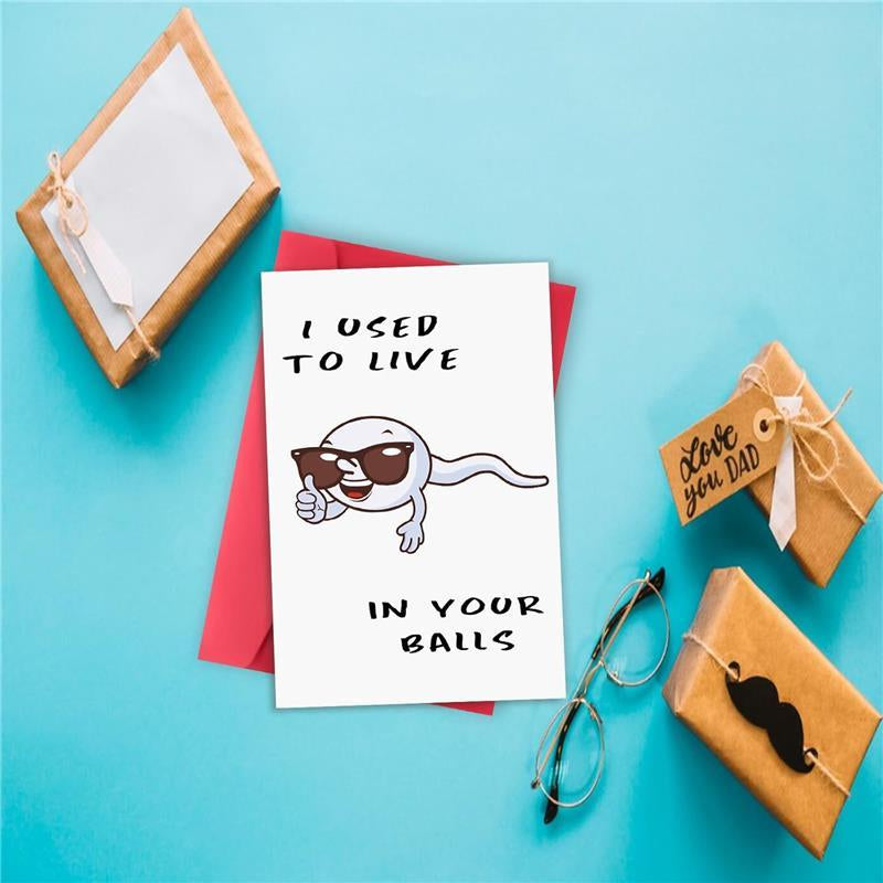Cute First Fathers Day Card for New Dad, Two-Sided 1St Fathers Day Gift from Baby Girl Boy, I Used to Live in Your Balls