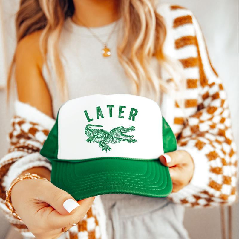 Later Gator Trucker Hat for Men & Women - Funny Quote Snapback - Retro Style Adjustable Cap - Dad Joke Mesh Hat - Alligator Graphic Hat