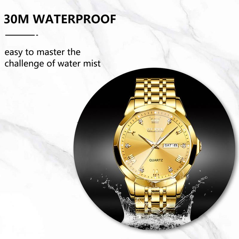 OLEVS Watch for Men Diamond Business Dress Analog Quartz Stainless Steel Waterproof Luminous Date Two Tone Luxury Casual Wrist Watch