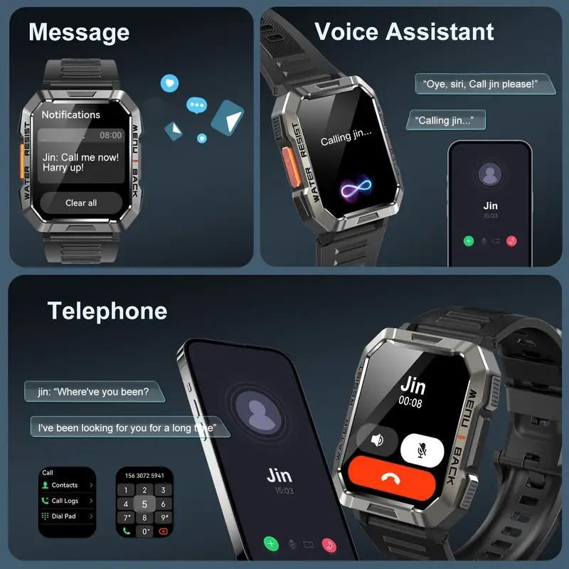 Multifunctional 2.01" Smart Watch for Smartphone, Fashion Digital Watch with LED Light & Outdoor Compass, 900 Mah Ultra-Long Battery Life Sports Waterproof Smart Watch - Blackview