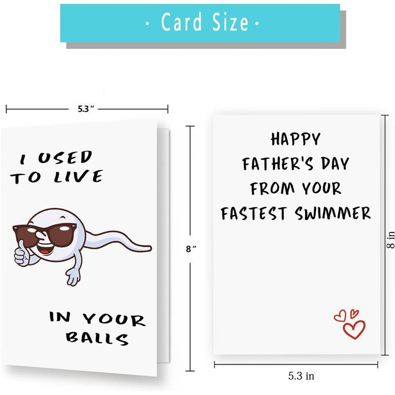 Cute First Fathers Day Card for New Dad, Two-Sided 1St Fathers Day Gift from Baby Girl Boy, I Used to Live in Your Balls
