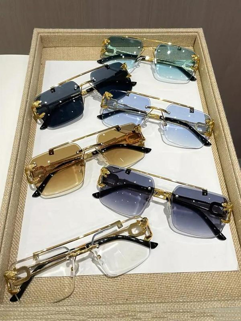 Cool Men'S Metal Rimless Sunglasses, Trendy Casual Tinted Lens Frames Glasses for Men for Everyday Use, Fashion Eyeglass Accessories for Outdoor Activities, Sunglasses for Men