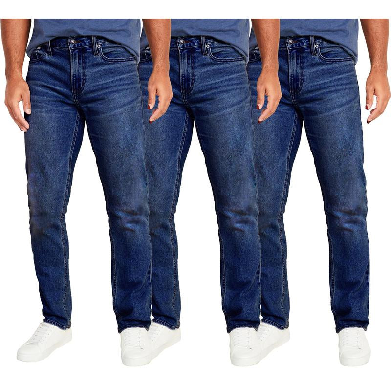 Men'S 3-Pack Flex Stretch Slim Straight Jeans with 5 Pockets Denim Fabric Menswear