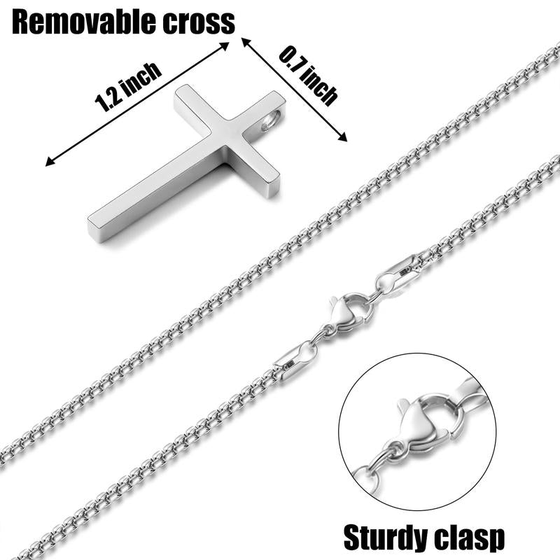 【Father'S Day Gift】Stainless Steel Cross Necklace for Men and Women (Unisex), Mens Necklaces with 2.5Mm Cross Chain for Boys
