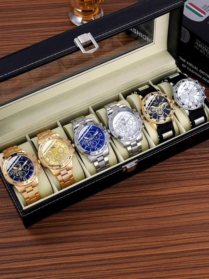 Fashion round Dial Quartz Watch, Watches for Men, with Box, Fashion Watch Set for Party, Daily Decor, Trendy All-Match & Exquisite Watch Set for Birthday Gift