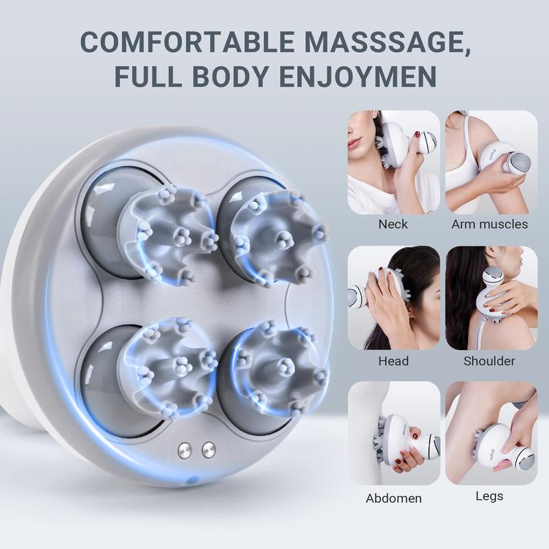 Anyask Head Massager, 84 Kneading Massage Nodes, IPX-7 Waterproof, Handheld Portable Massager for Neck, Back, Shoulder, Leg, Relieve Muscle Pain