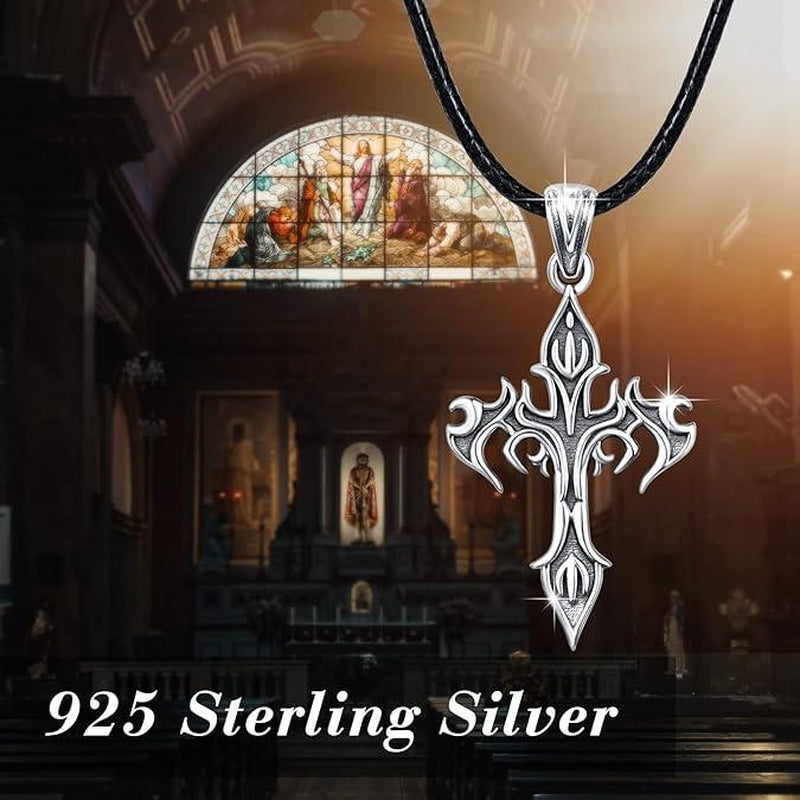 Cross Necklace 925 Sterling Silver Flame Cross Necklace Flame Fire Necklace Chain Jewelry Birthday Gift for Men Male Women