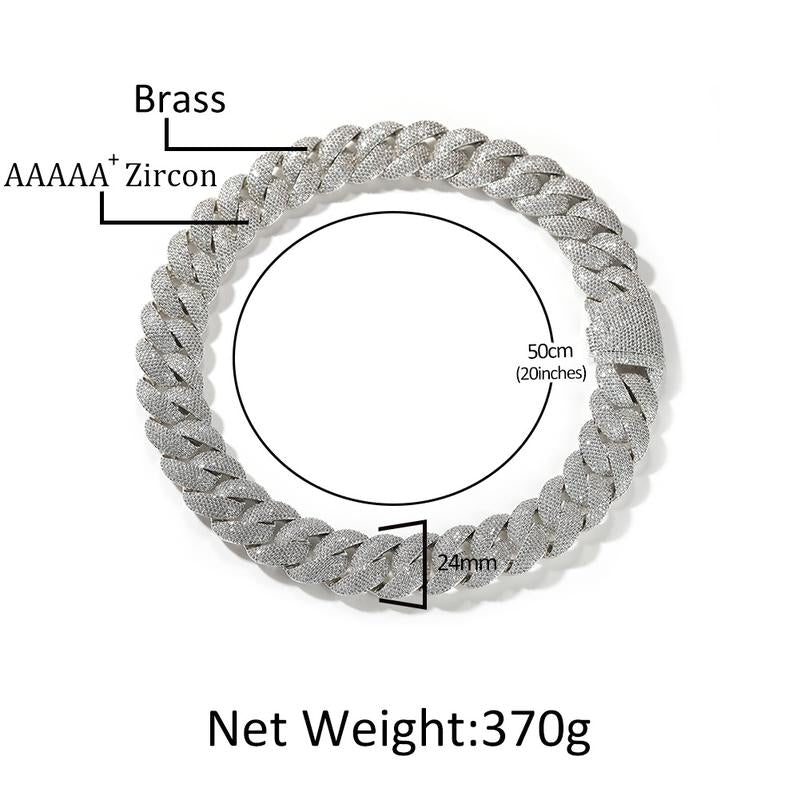 ICE WATER 24Mm Cuban Chain Necklace – Hip Hop Statement Piece for Men, Long Cubic Zircon Highlight