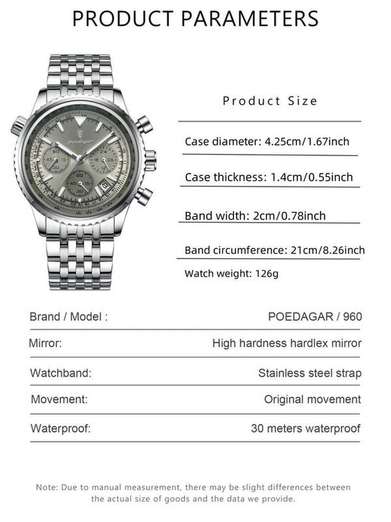 Business Fashion round Dial Luxury Analog Quartz Watches for Men, Waterproof Luminous Date Chronograph Watch, Stainless Steel Watch for Men Gifts, with Box Luxury Watches for Men, Valentine'S Day for Him