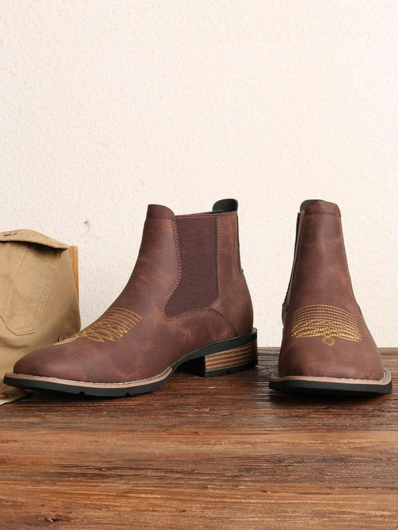Shoes for Men, Business Embroidering Design Ankle Boots, Fashionable round Toe Boots for Daily Wear, Male All-Match Shoes for Daily Wear, Walking Shoes, Footwear