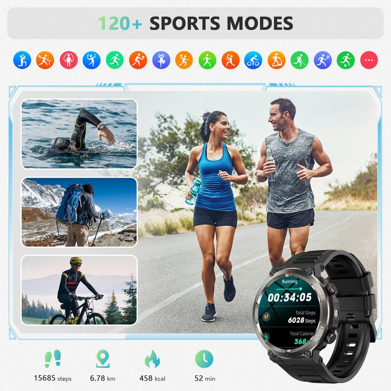 2025 Fashion Touch Screen Smart Watch, 100-Day Battery, LED Flashlight, Compass, IP68 Waterproof, Call Function, 100+ Sports Modes DIY Watch Dials Messages Reminder, Fitness Smart Watches for Iphone/Andriod