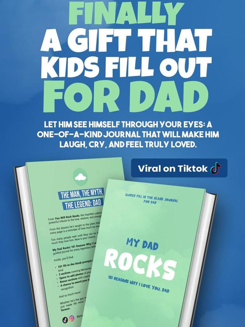 Viral Fathers Day Gift My Dad Rocks! 101 Reasons Why I Love You, Dad: Guided Fill in the Blank Journal Keepsake - the Perfect Gift for Dad!