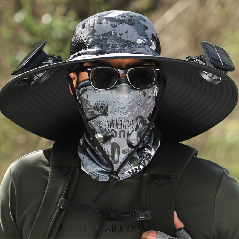 Solar Powered Fan Hat for Men and Women - Outdoor Fishing Hat with Fan, Wide Brim Sun Hat for Camping and Working