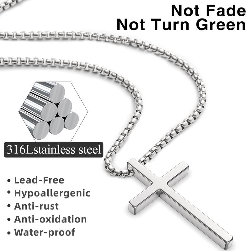 ROMASS 2 Pcs Cross Necklace for Men,Stainlesssteel Pendant Silver Black Crosses Chain Jewelry Gifts Box for 16-30 Inches-Official ROMASS