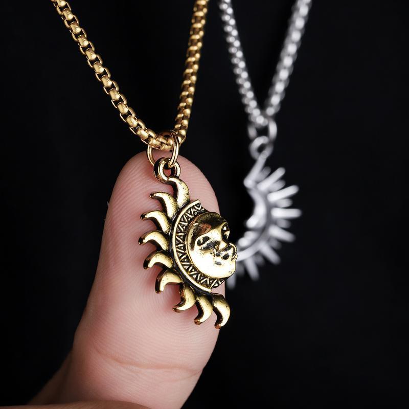 Sun and Moon Asymmetrical Couple Necklace Men and Women Jewelry Brothers Necklace Gift Suitable for Any Scene Party Necklace