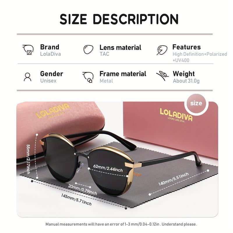 Fathers Day Gift Loladiva Unisex Fashion Cat-Eye Frame Polarized Sunglasses for Outdoor Activities Suitable for Fashionable Dressing and Driving UV400