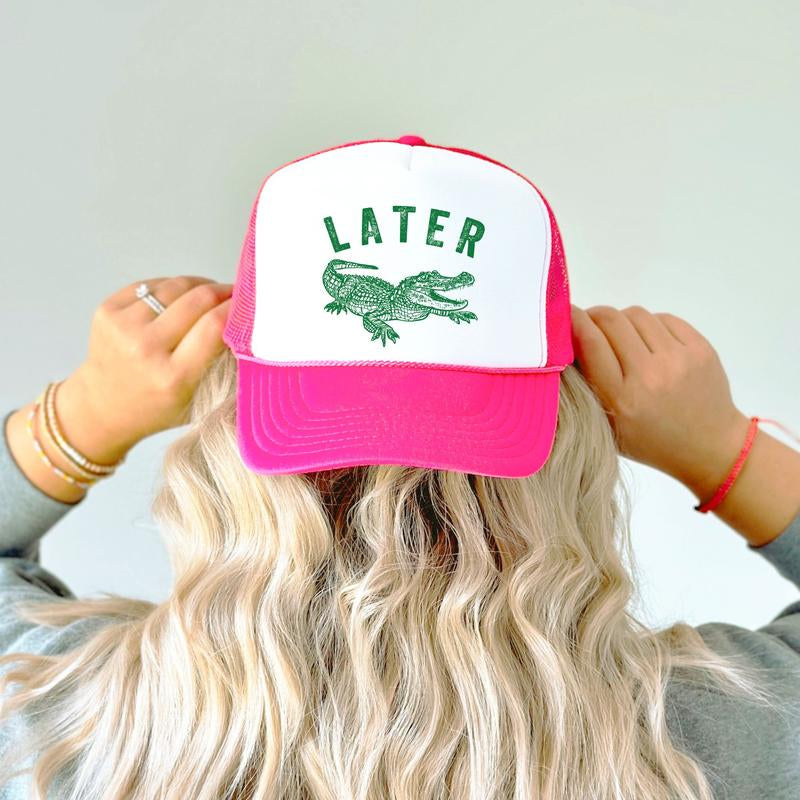 Later Gator Trucker Hat for Men & Women - Funny Quote Snapback - Retro Style Adjustable Cap - Dad Joke Mesh Hat - Alligator Graphic Hat