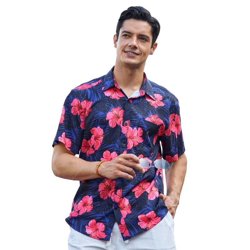 Hawaiian Shirt for Men Short Sleeve Button down Shirt Men Casual Summer Tropical Beach Aloha Shirts for Men Hawaii Party Top Menswear Red Shortsleeve Memeshirts