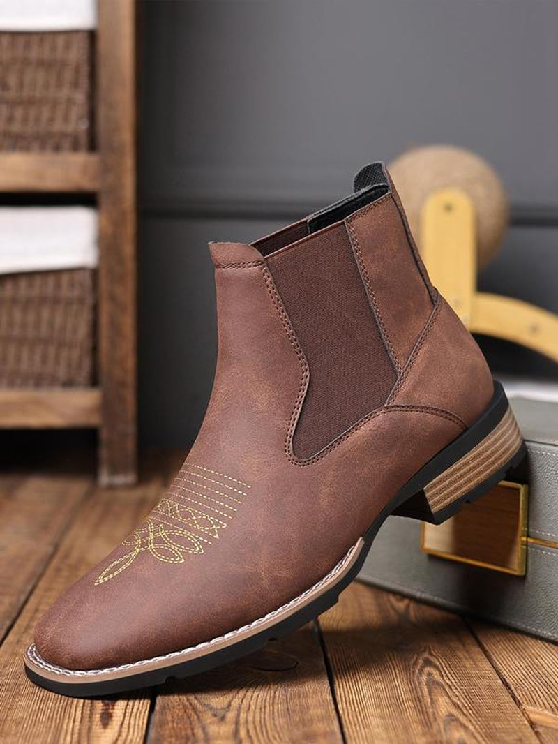 Shoes for Men, Business Embroidering Design Ankle Boots, Fashionable round Toe Boots for Daily Wear, Male All-Match Shoes for Daily Wear, Walking Shoes, Footwear