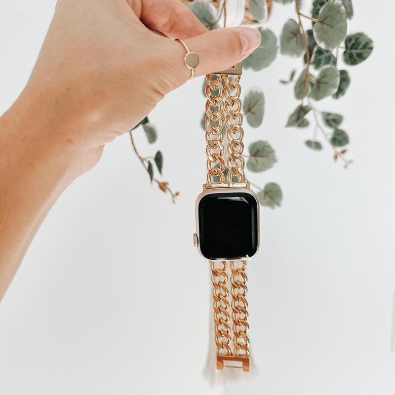 Chic Chain-Link Metal Band for Apple Watch | Lightweight Bracelet Strap in Gold, Rose Gold, Silver & Black | Snap-Clasp Fit with Adjustable Links