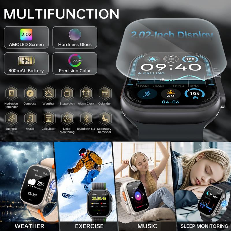 Rugged Smartwatch with 2.01" HD Touch Screen, Bluetooth Calling, 120+ Sports Modes, Waterproof, Long Battery Life, Android & Ios Compatibility - Wearable