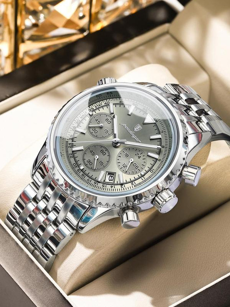 Business Fashion round Dial Luxury Analog Quartz Watches for Men, Waterproof Luminous Date Chronograph Watch, Stainless Steel Watch for Men Gifts, with Box Luxury Watches for Men, Valentine'S Day for Him
