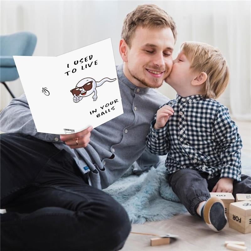 Cute First Fathers Day Card for New Dad, Two-Sided 1St Fathers Day Gift from Baby Girl Boy, I Used to Live in Your Balls