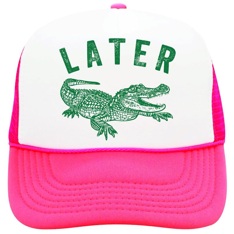 Later Gator Trucker Hat for Men & Women - Funny Quote Snapback - Retro Style Adjustable Cap - Dad Joke Mesh Hat - Alligator Graphic Hat