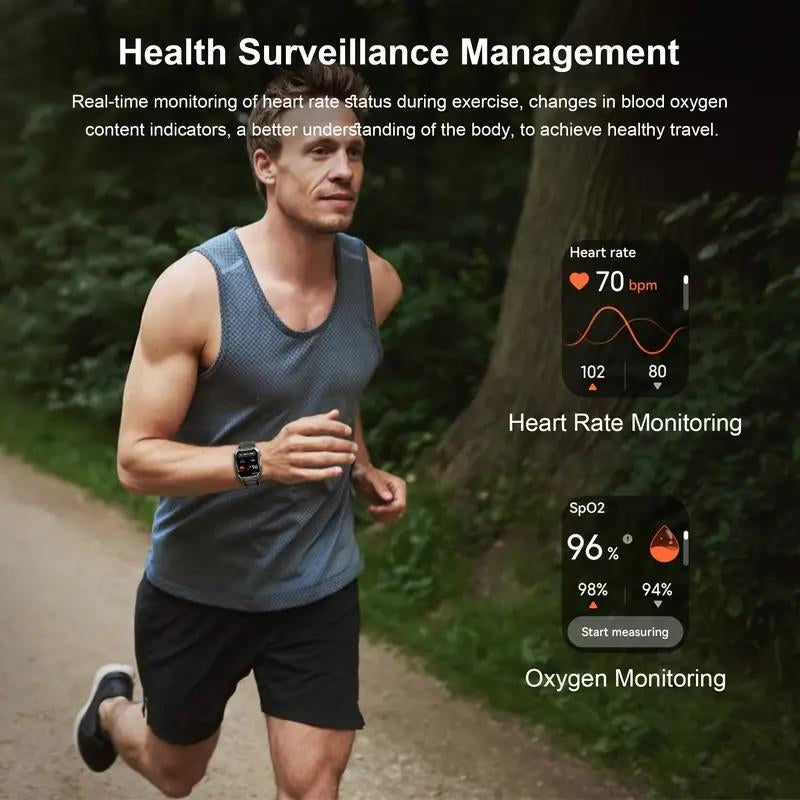 Multifunctional 2.01" Smart Watch for Smartphone, Fashion Digital Watch with LED Light & Outdoor Compass, 900 Mah Ultra-Long Battery Life Sports Waterproof Smart Watch - Blackview