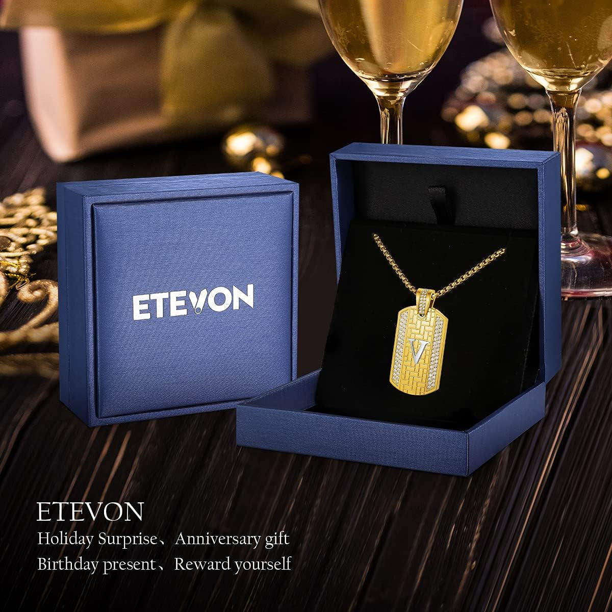 18K Gold Plated Initial Necklace, Gold Stainless Steel Letter Pendant Necklace Hip Hop Square Chain Jewelry Gift for Men Boy Birthday Anniversary Christmas Gift for Husband Father Boyfriend Son