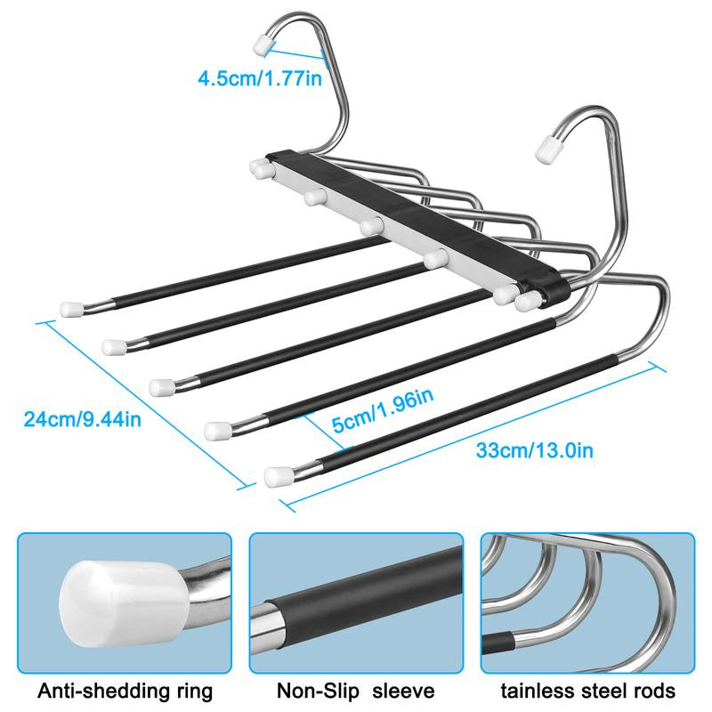 2 Pack Pants Hangers Space Saving Clothes Hanging 5 Layers, Non Slip Clothes Hangers for Closet Organizers and Storage Home Organization