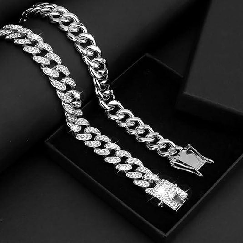 Cuban Link Chain for Men Women,Diamond Necklaces,Iced Out Chain,Hip Hop Necklace,Thick Silvery Chain,Golden Chain Gift Giving Occasions