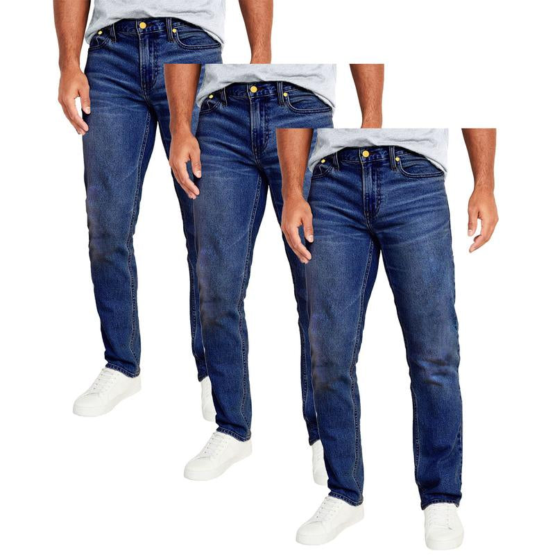 Men'S 3-Pack Flex Stretch Slim Straight Jeans with 5 Pockets Denim Fabric Menswear