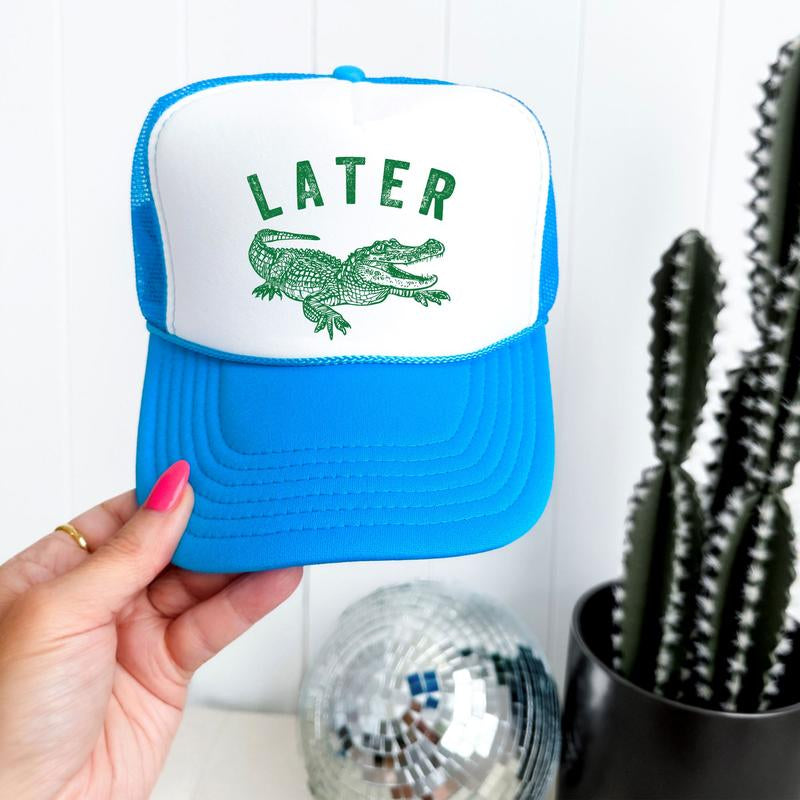 Later Gator Trucker Hat for Men & Women - Funny Quote Snapback - Retro Style Adjustable Cap - Dad Joke Mesh Hat - Alligator Graphic Hat