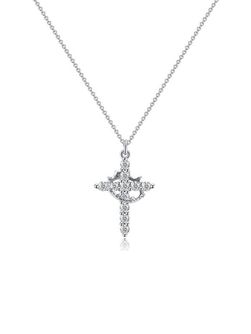 Rhinestone Crown & Cross Pendant Necklace for Women, Cross Necklace for Men Jewelry for Party, Daily Clothing Decor, Trendy All-Match & Exquisite Jewelry for Birthday Gift, Fall Outfits, Fall Freshness, Statement Necklace, Best Mother'S Day Gifts