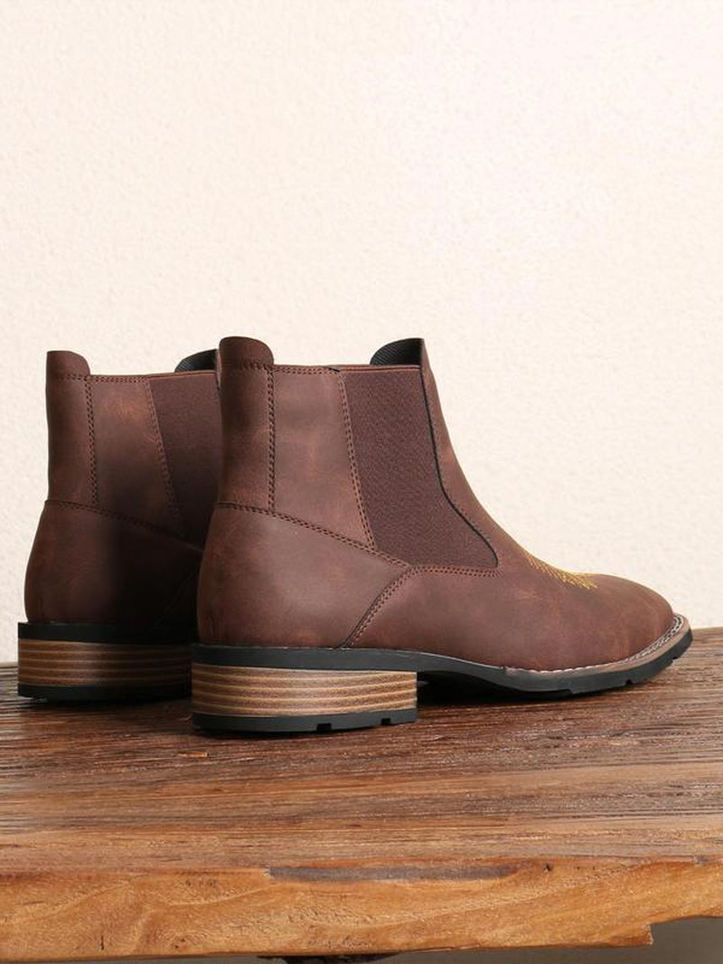 Shoes for Men, Business Embroidering Design Ankle Boots, Fashionable round Toe Boots for Daily Wear, Male All-Match Shoes for Daily Wear, Walking Shoes, Footwear