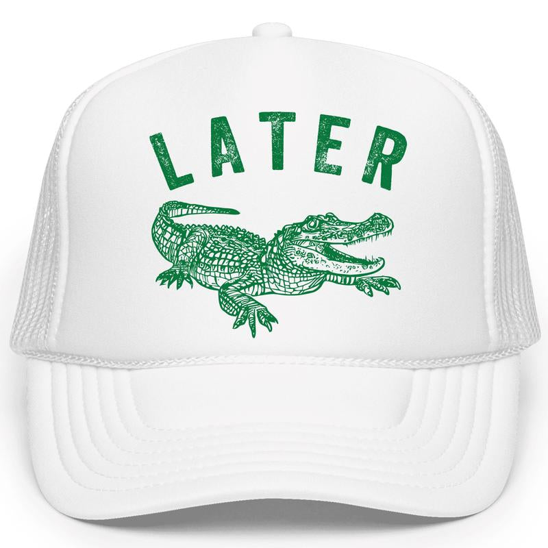 Later Gator Trucker Hat for Men & Women - Funny Quote Snapback - Retro Style Adjustable Cap - Dad Joke Mesh Hat - Alligator Graphic Hat