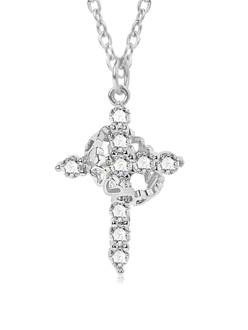 Rhinestone Crown & Cross Pendant Necklace for Women, Cross Necklace for Men Jewelry for Party, Daily Clothing Decor, Trendy All-Match & Exquisite Jewelry for Birthday Gift, Fall Outfits, Fall Freshness, Statement Necklace, Best Mother'S Day Gifts
