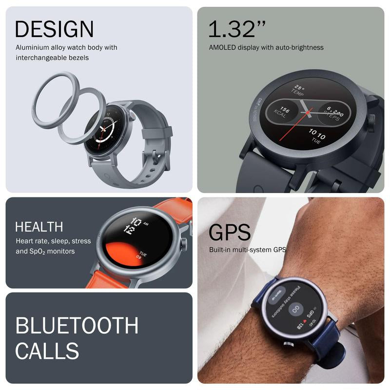「CMF Watch Pro 2」 Smartwatch for Men and Women, Automatic Fitness Tracker with Heart Rate and Spo₂ Monitoring, 120 Sports Models, Bluetooth Calls with AI Noise Reduction Microphone, Portable Phone Functionality, Recceding Design, IP68 Waterproof GPS